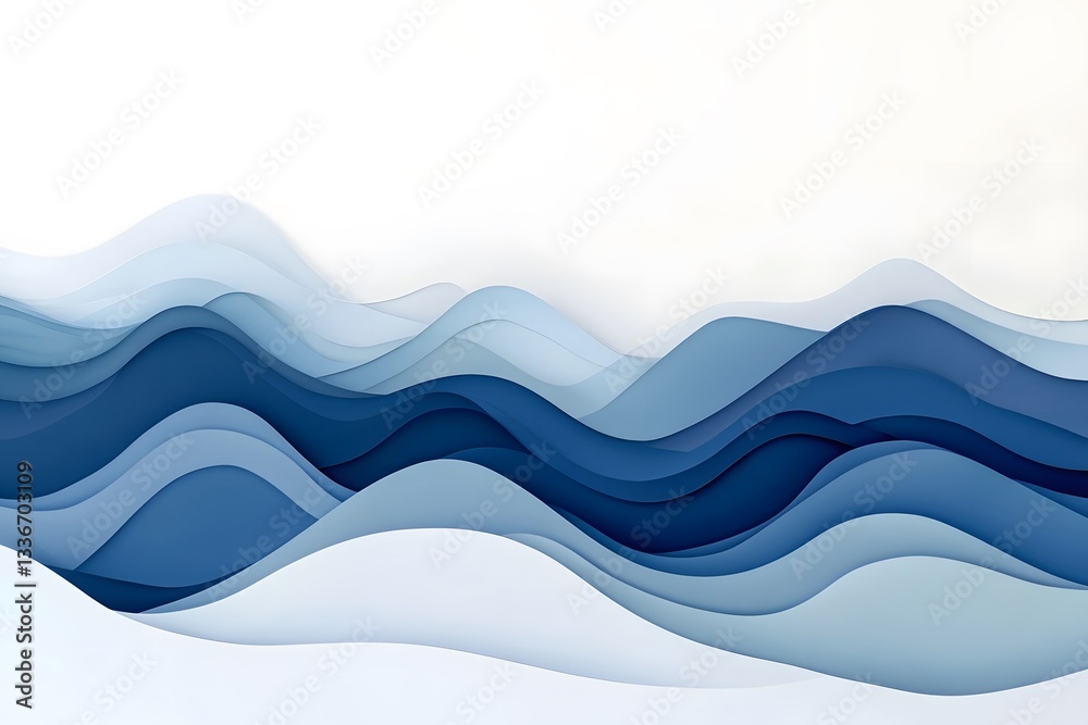 Poster serene abstract waves in various shades of blue on a light background