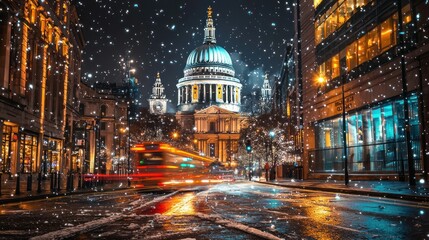 Snowy London Night: St. Paul's Cathedral Under Winter's Spell