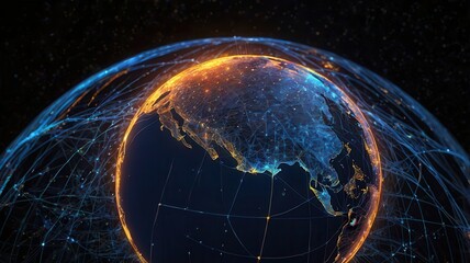 Fototapeta premium Global Network Connection Illuminated Earth with Digital Pathways
