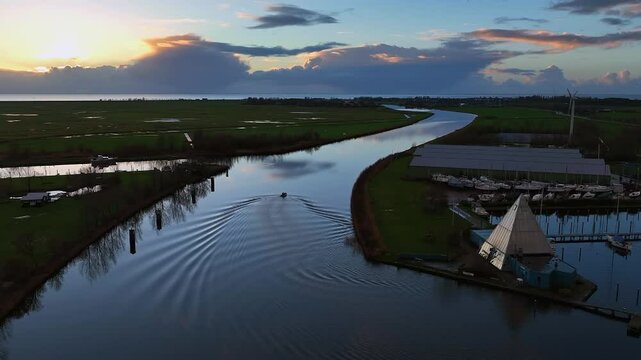 Aerial from the Johan Friso canal near Warns in the Netherlands