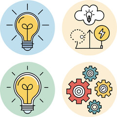 Idea Icon Set with Editable Stroke   Creativity and Innovation Symbols