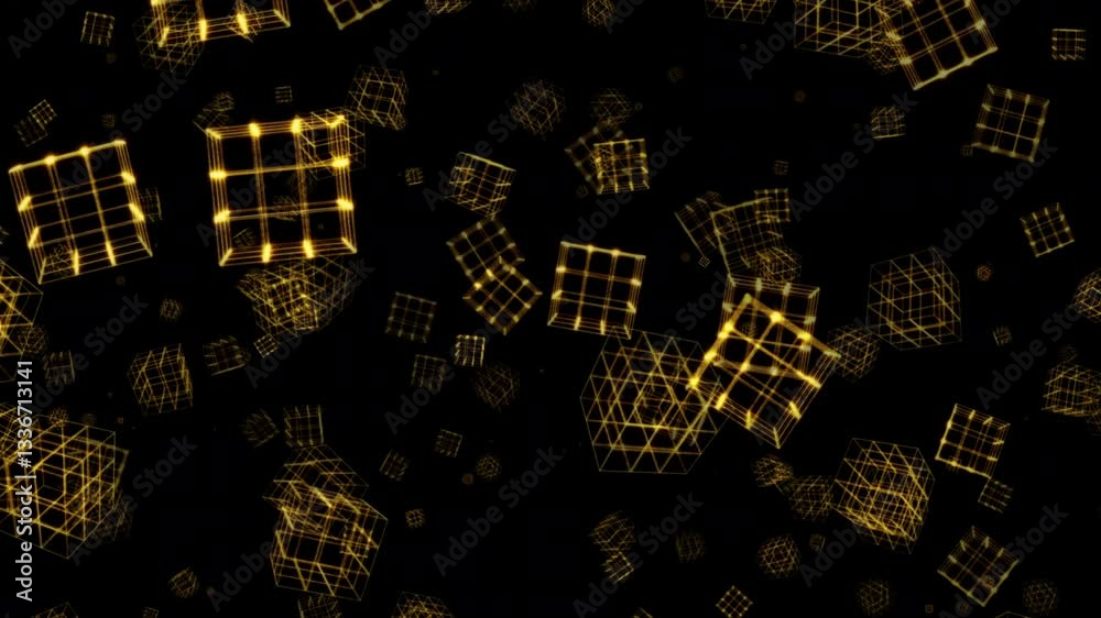 Canvas Prints beautiful loop gold mesh cube particles falling down on black abstract background or your event, vj,