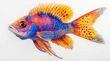 Fototapeta premium Vibrant Fish Swimming Against White Background with Watercolor Painting Style