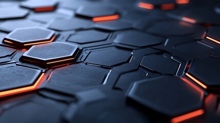 Obraz premium Deep space blue with glowing interconnected hexagons, cyberinspired design