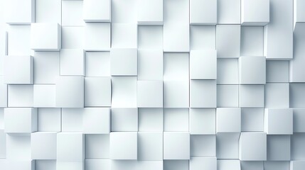 Minimalist white 3D cubes arranged in a staggered pattern, modern and clean