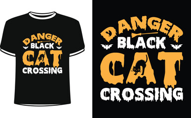 Danger Black Cat Crossing t shirt design with Halloween
