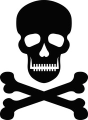 Skull crossbone pirate icon logo Halloween ghost graphic danger anatomy symbol Silhouette. Cartoon skull death flat and line vector isolated on transparent background for apps and game