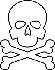 Skull crossbone pirate icon logo Halloween ghost graphic danger anatomy symbol Silhouette. Cartoon skull death flat and line vector isolated on transparent background for apps and game