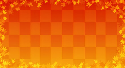 An orange and yellow checkered background with maple leaves around the edges of the frame