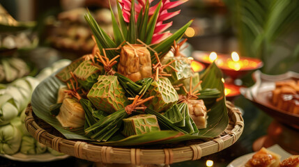 Delicious traditional dessert display with vibrant colors