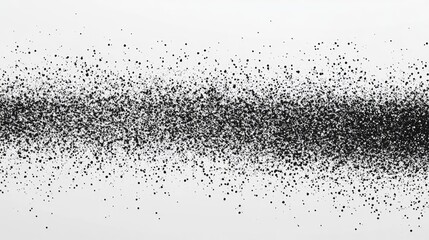Abstract representation of scattered black particles on a white background, creating a dynamic visual effect