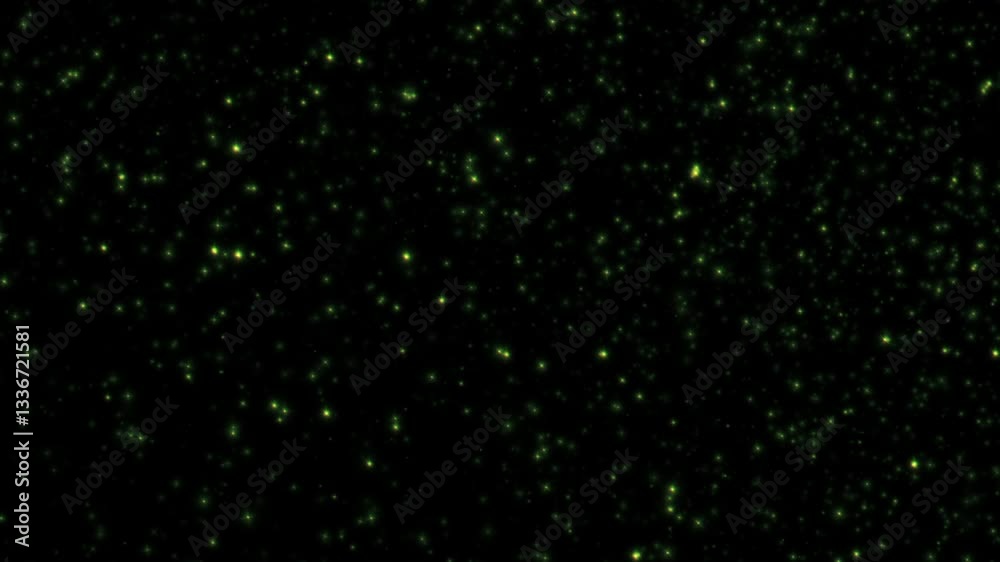 Sticker beautiful loop flickering glow green stars particles flow to top right animation on black abstract b