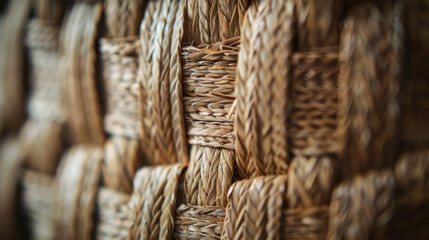 Woven texture of natural fibers creates warm, rustic feel