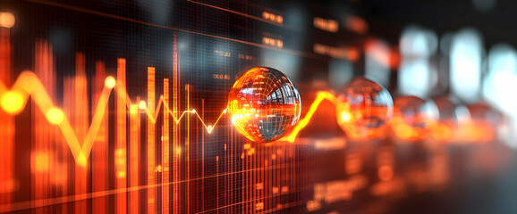 Abstract Data Graph Visualization With Orange Glowing Lines