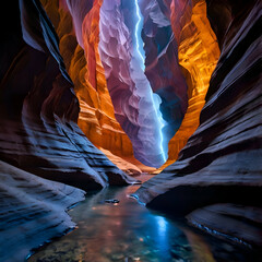 Surreal Canyon Glowing with Luminous Crystals Embedded in Its Towering Walls