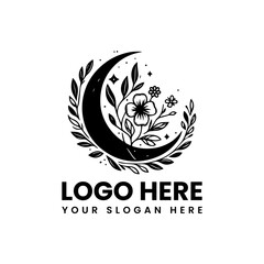 Stylized crescent moon floral graphic. Nature inspired celestial design