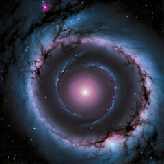 Celestial Scene with Glowing Rings of Light Encircling a Radiant Black Hole in the Heart of a Galaxy