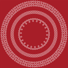 A muggu is a geometrical line drawing composed of lines, curves and loops, drawn around a grid pattern of dots.