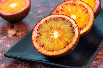Blood oranges cut in half
