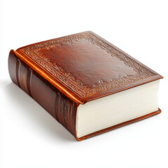 Obraz premium Classic book with a sturdy cover and intricate design resting on a smooth surface, ideal for illustrating themes of knowledge, learning, and professional development in imagery