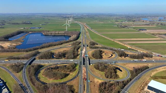 Aerial from juntion Hattemerbroek, intersection from the highways A50 and A28 in the Netherlands Europe
