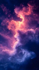 Cosmic Dance: A vibrant, awe-inspiring nebula ablaze with swirling clouds of magenta, pink, and deep blue, against the backdrop of a star-studded night sky.