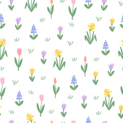 Colorful Spring Flowers Seamless Pattern