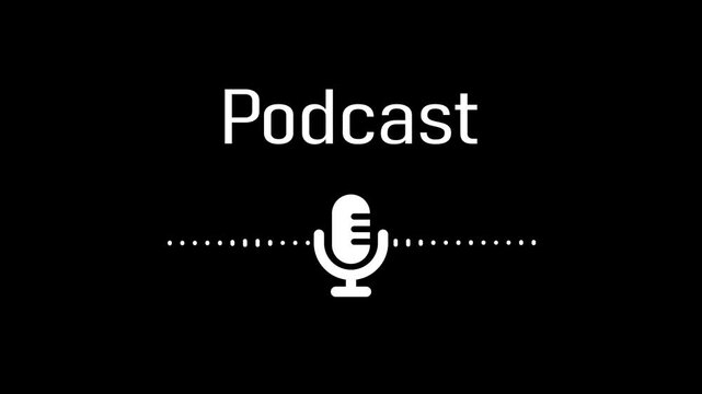 Minimalist Podcast Logo with Microphone and Sound wave Animation, A minimalist podcast logo featuring a microphone icon and sound wave on a black background