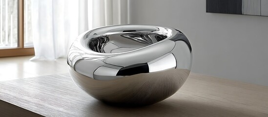 Polished bowl on wooden table, bright room