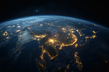 Obraz premium Earth from space at night showcasing city lights