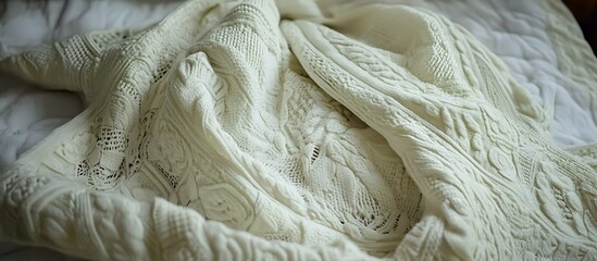 Cream Knit Blanket on Bed