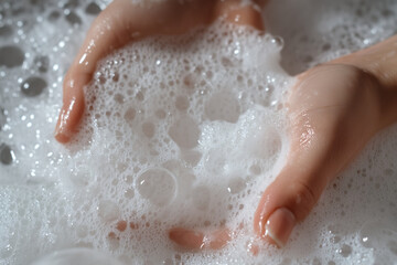 Fototapeta premium Hands playing in soapy, bubbly water