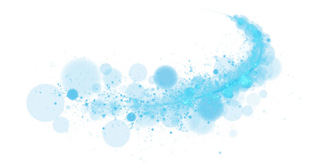 Blue sparks of dust and blue stars shine with special light. Trace of speed lines. Christmas light effect. Sparkling particles of magic dust. PNG.

