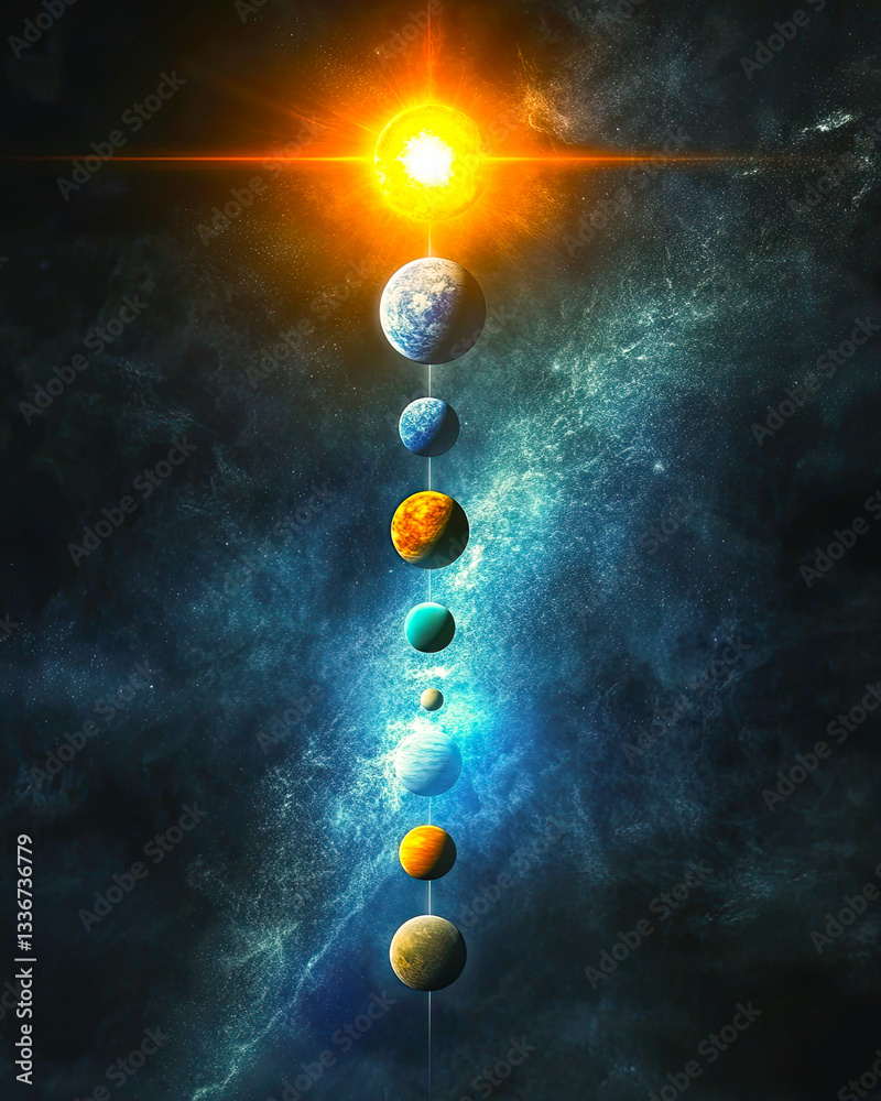 Poster planet alignment creates a stunning cosmic display in the depths of the universe