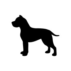 Cute standing dog pit bull silhouette vector flat illustration design. Black pitbull silhouette.