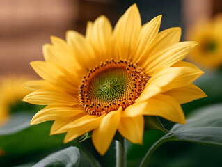 Fototapeta premium Close Up of a Vibrant Yellow Sunflower Under a Golden Summer Sky