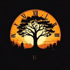 an AI Image Generator, Silhouette of a Tree in Clock Design