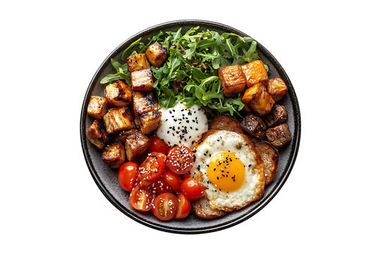 A hearty breakfast plate Isolated on White and Transparent Background PNG Image.