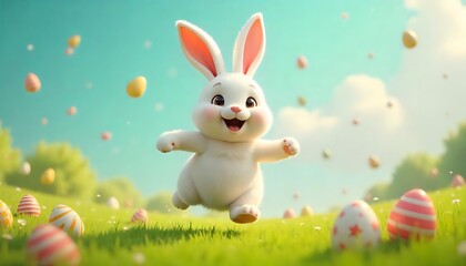 Adorable Easter Bunny Hopping Through a Spring Meadow