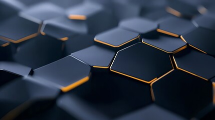 Obraz premium Dark geometric hexagonal pattern with a soft gold glow, modern and futuristic