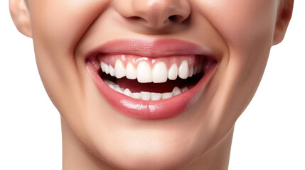 Obraz premium Woman showing healthy white teeth with transparent background