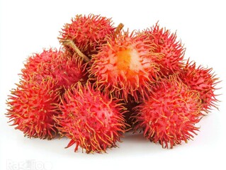Fresh rambutan fruits with spiky red skin, showcasing vibrant colors suitable for healthy eating, tropical cuisine, and exotic fruit themes