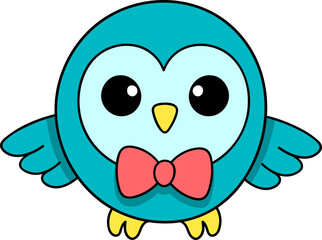 Adorable Blue Owl Mascot with Bow Tie and Cute Expression