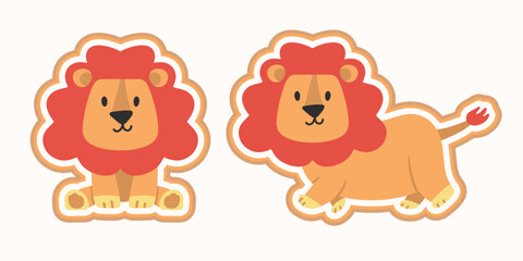 Naklejka premium Cute lion sticker poster with cartoon illustration style