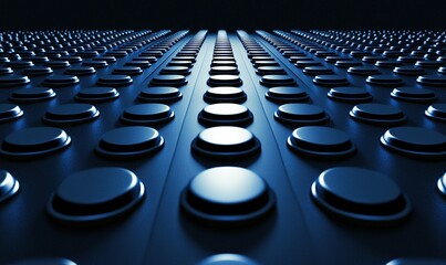 Fototapeta premium A pattern of repetitive buttons with smooth surface illuminated with moody dark blue light