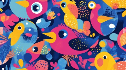 Design showcase vibrant seamless bird patterns nature digital art colorful environment artistic perspective cute gigapixel concept