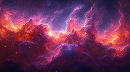 Naklejka premium Cosmic Nebula, fiery clouds, deep space, background stars, science fiction art