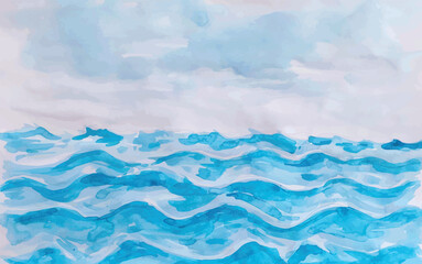 Obraz premium A seascape with a blue sea painted in watercolor. 