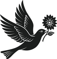 Elegant Flying Bird Holding Flower – Mother's Day Vector Illustration