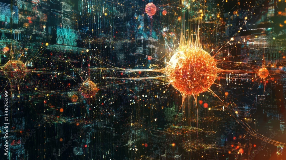 Poster exploring abstract digital representation of machine learning gigapixels virtual studio digital art 